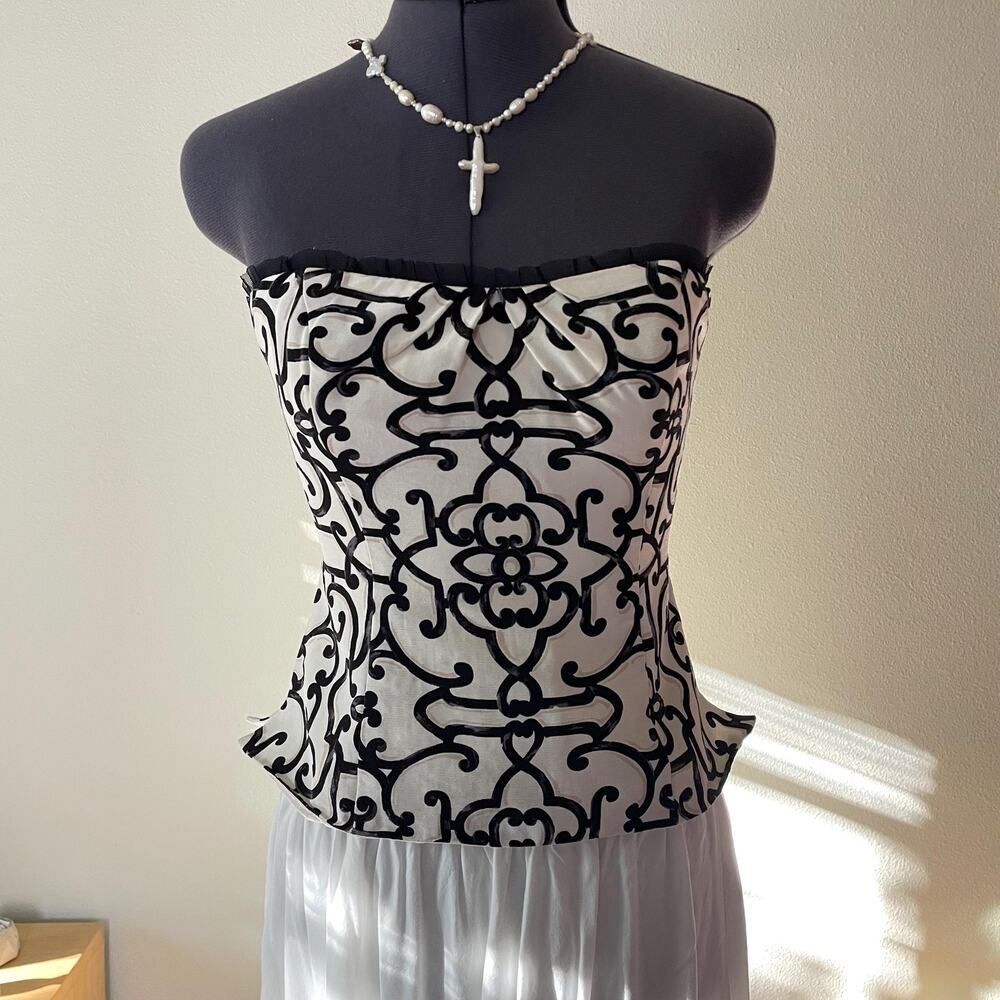 Y2K vintage 2000s black and white corset top art nouveau whimsical | size 0 / XS